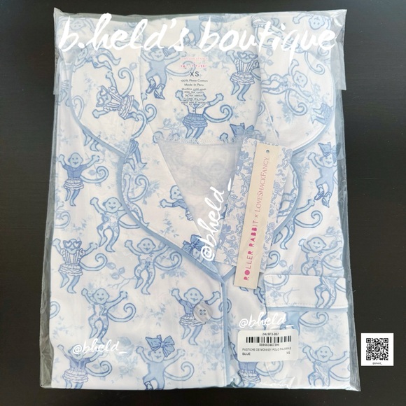 Roller Rabbit x LoveShackFancy Pastiche De Monkey Polo Pajamas in Blue Size XS - Picture 13 of 14